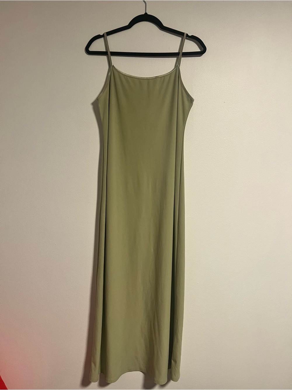 Olive Slip Maxi Dress with Spaghetti Straps